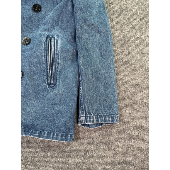 Ralph Lauren Denim Pea Coat Womens Medium Blue Anchor Button Double Breasted 80s - Picture 3 of 14